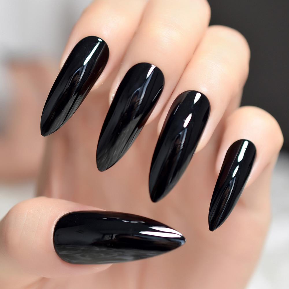 Pure Black Grids Extra Long Nail Tips