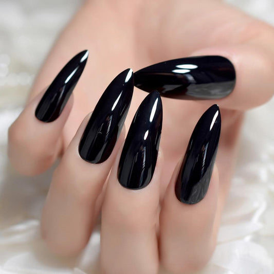 Pure Black Grids Extra Long Nail Tips
