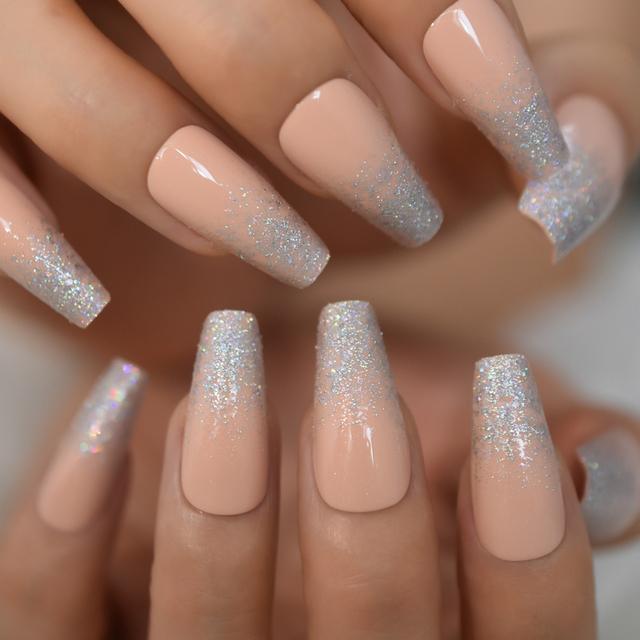 Long Fake Nails With Glitter