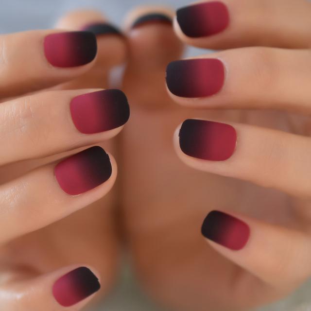 Matte Black And Red Squoval Nails
