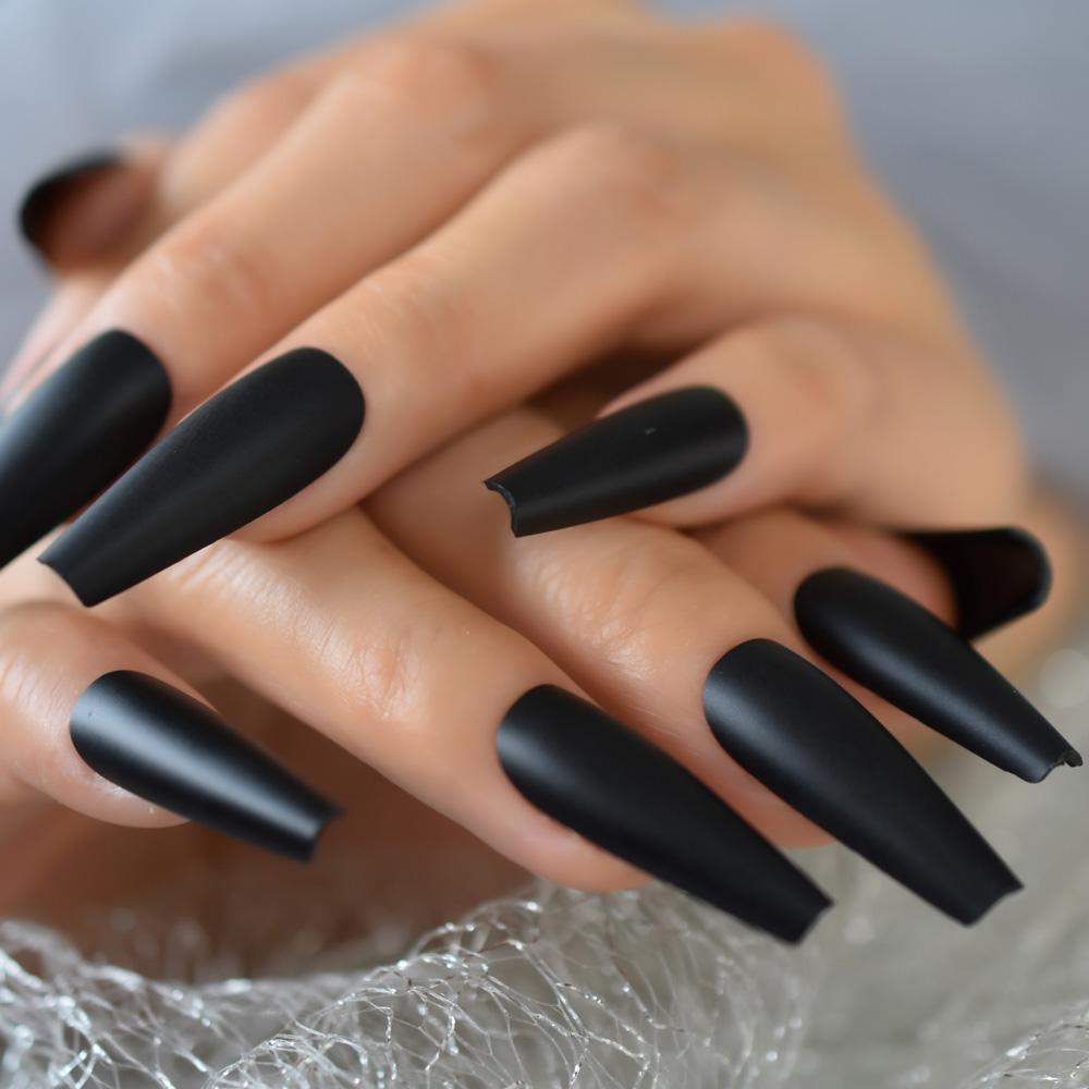 Long Coffin Black Nails