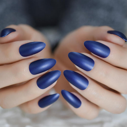 Dark Blue Medium Almond Fake Nails