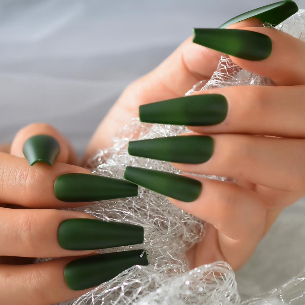Deep Green Matte Artificial Nail Tips