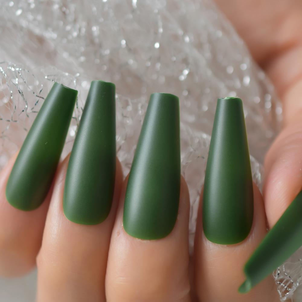Deep Green Matte Artificial Nail Tips