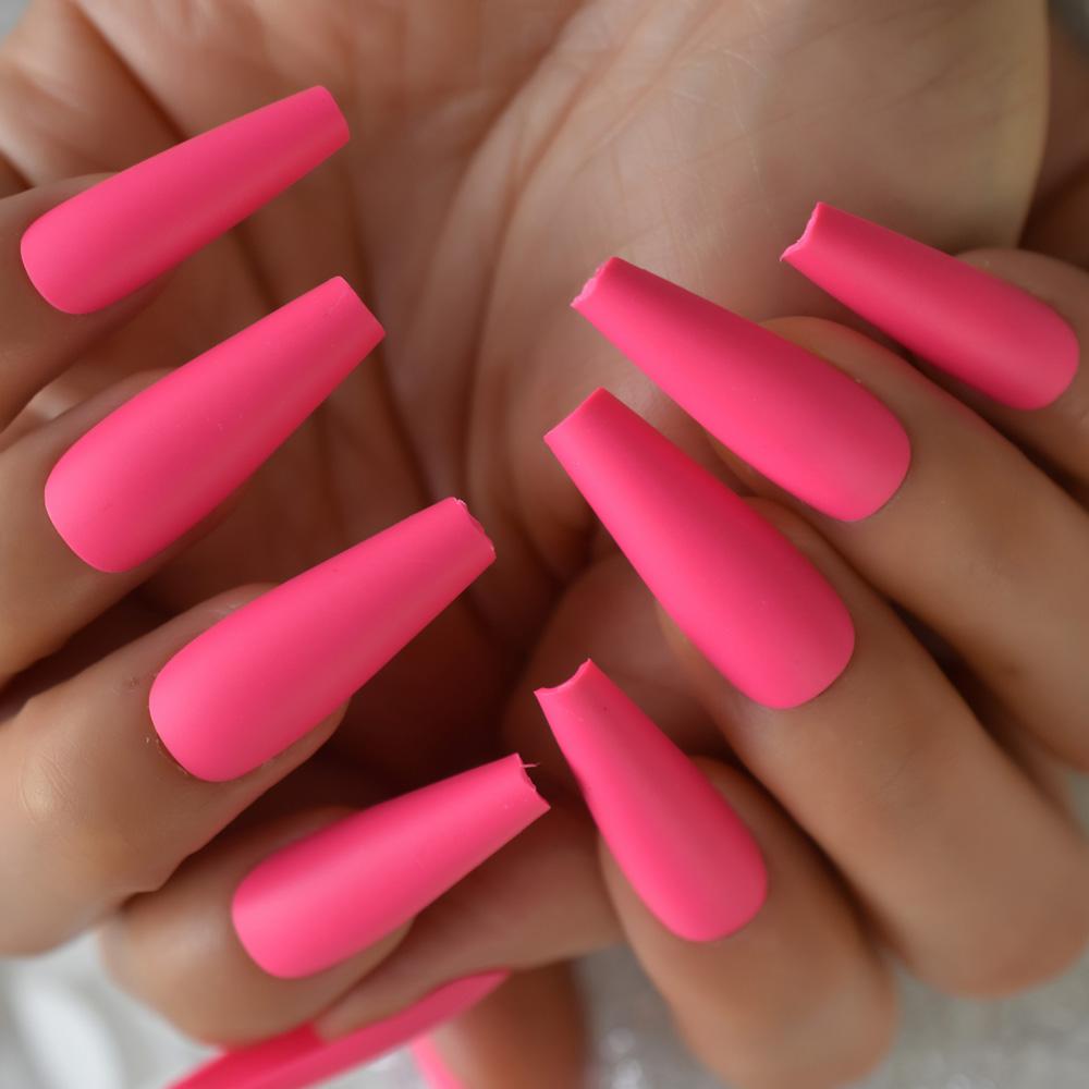 Deep Pink Color Matte Fake Nails