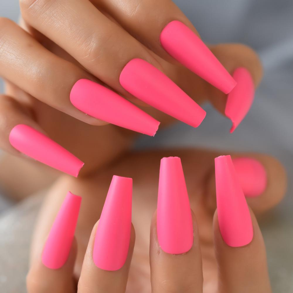 Deep Pink Color Matte Fake Nails