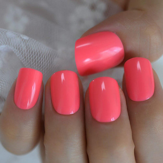 Fluorescence Pink Squoval Artificial Nail Tips