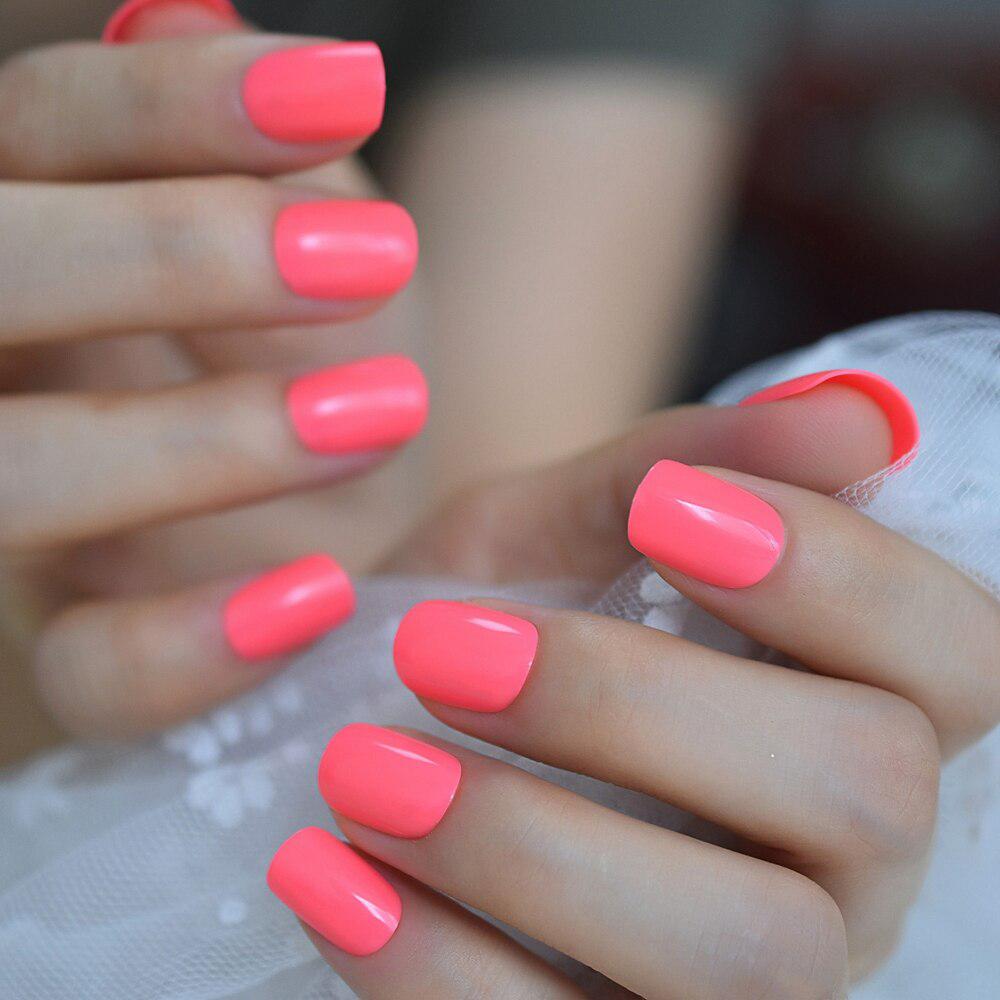 Fluorescence Pink Squoval Artificial Nail Tips