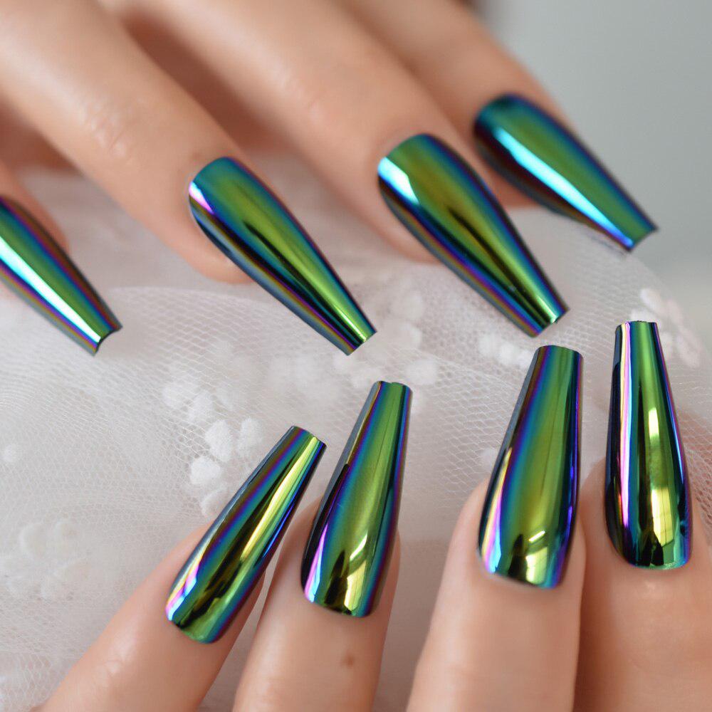 Green Chrome Artificial Nails