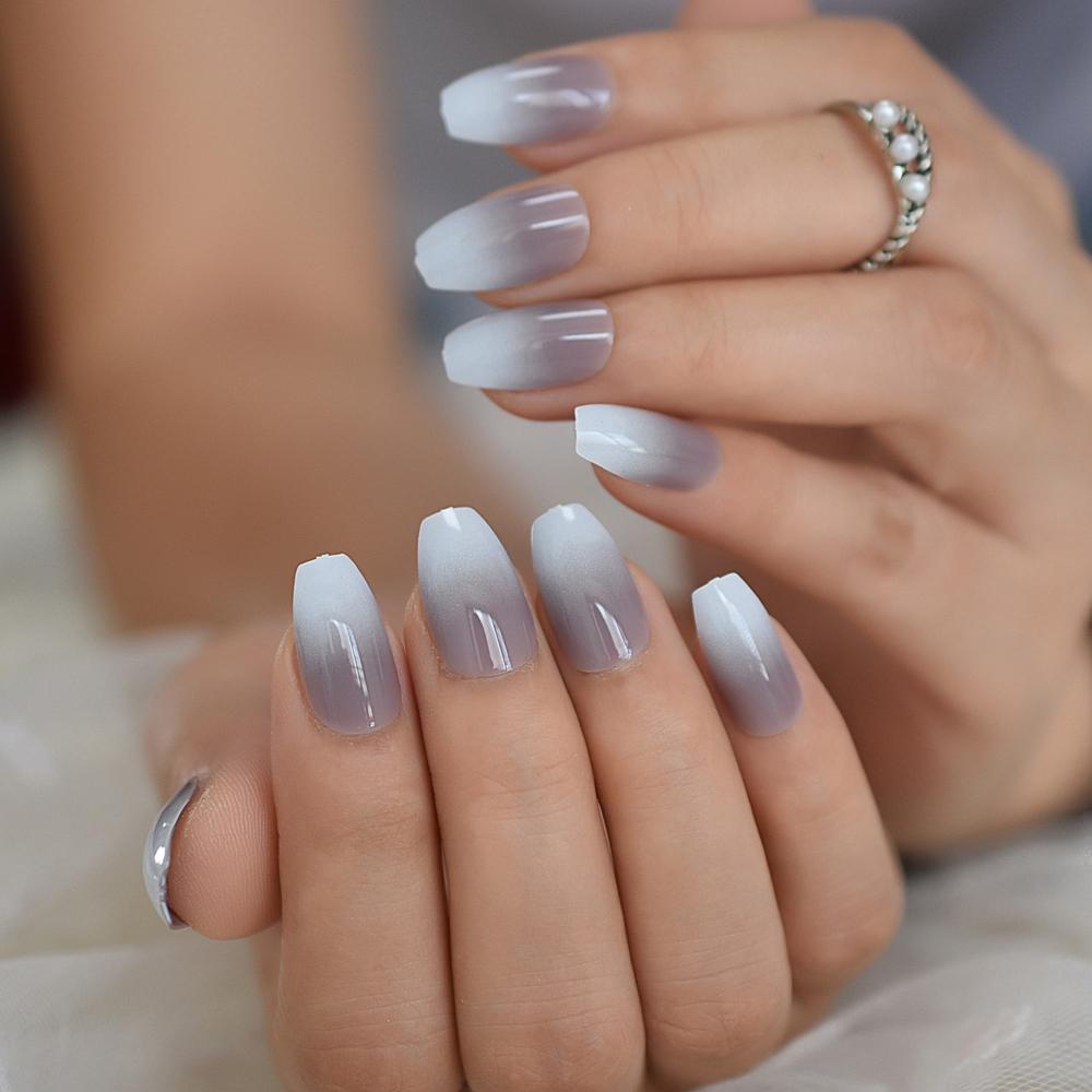 Grey Medium Ballerina Nails