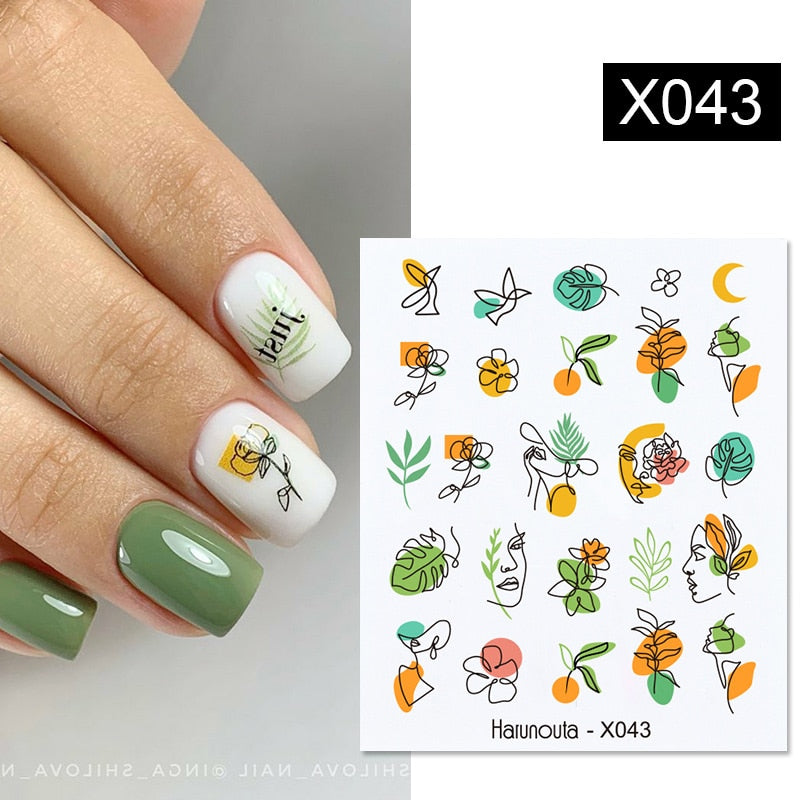 Harunouta  1Pc Spring Water Nail Decal And Sticker Flower Leaf Tree Green Simple Summer Slider For Manicuring Nail Art Watermark