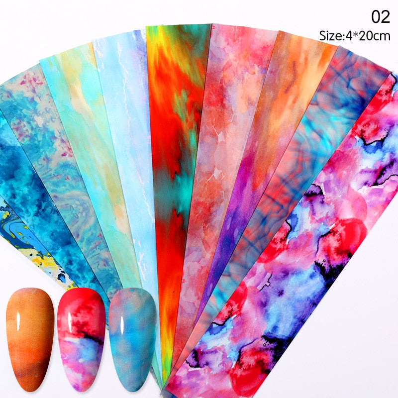 10pcs Chameleon Nail Polish Stickers Set Marble Transfer Foil iridescent Sliders Wraps Adhesive Decals Nail Art Decorations