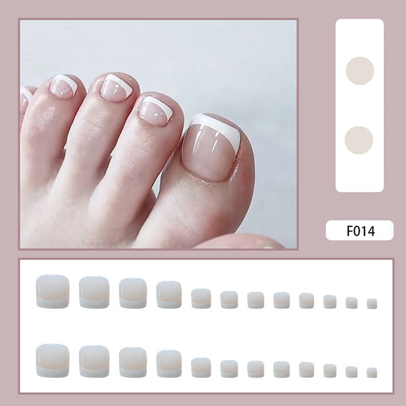 False Toe Nails Summer Simple Wearing Fake Nails Set Press On Art Pattern Removable Nail Stickers 24 Pieces With Glue For Girls