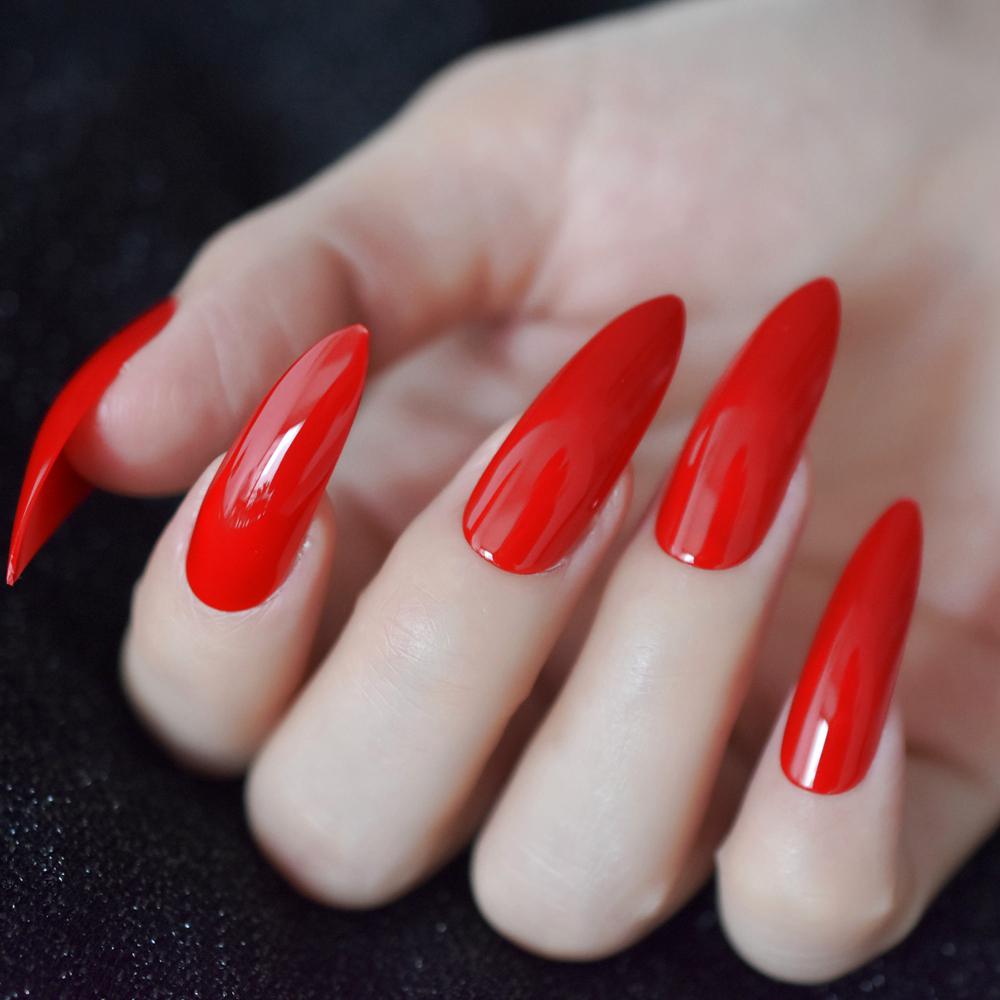 Hot Red Sharp Ending Artificial Nail Tips