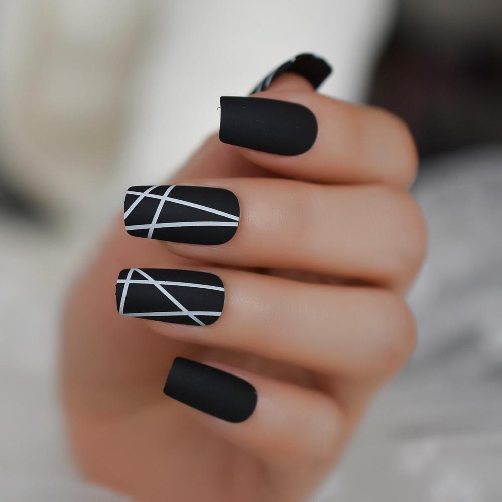Long Flat Black Artificial Nails