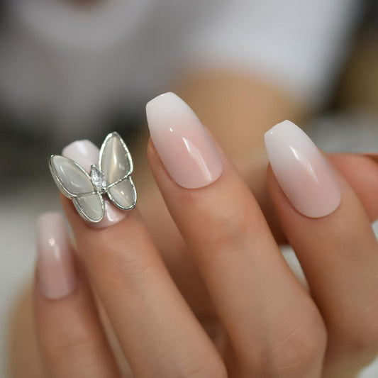 Natural Butterfly 3d French Fake Nail