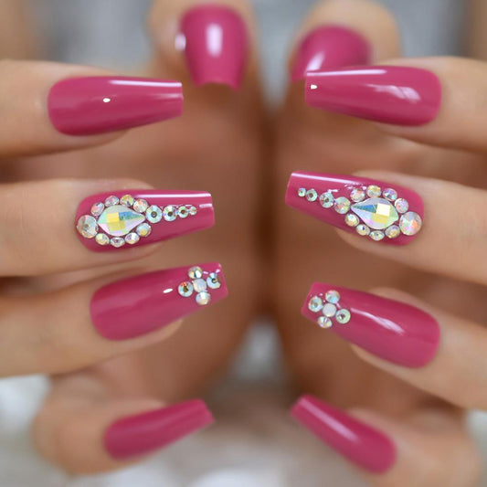 Long Pink Coffin Shape Nails