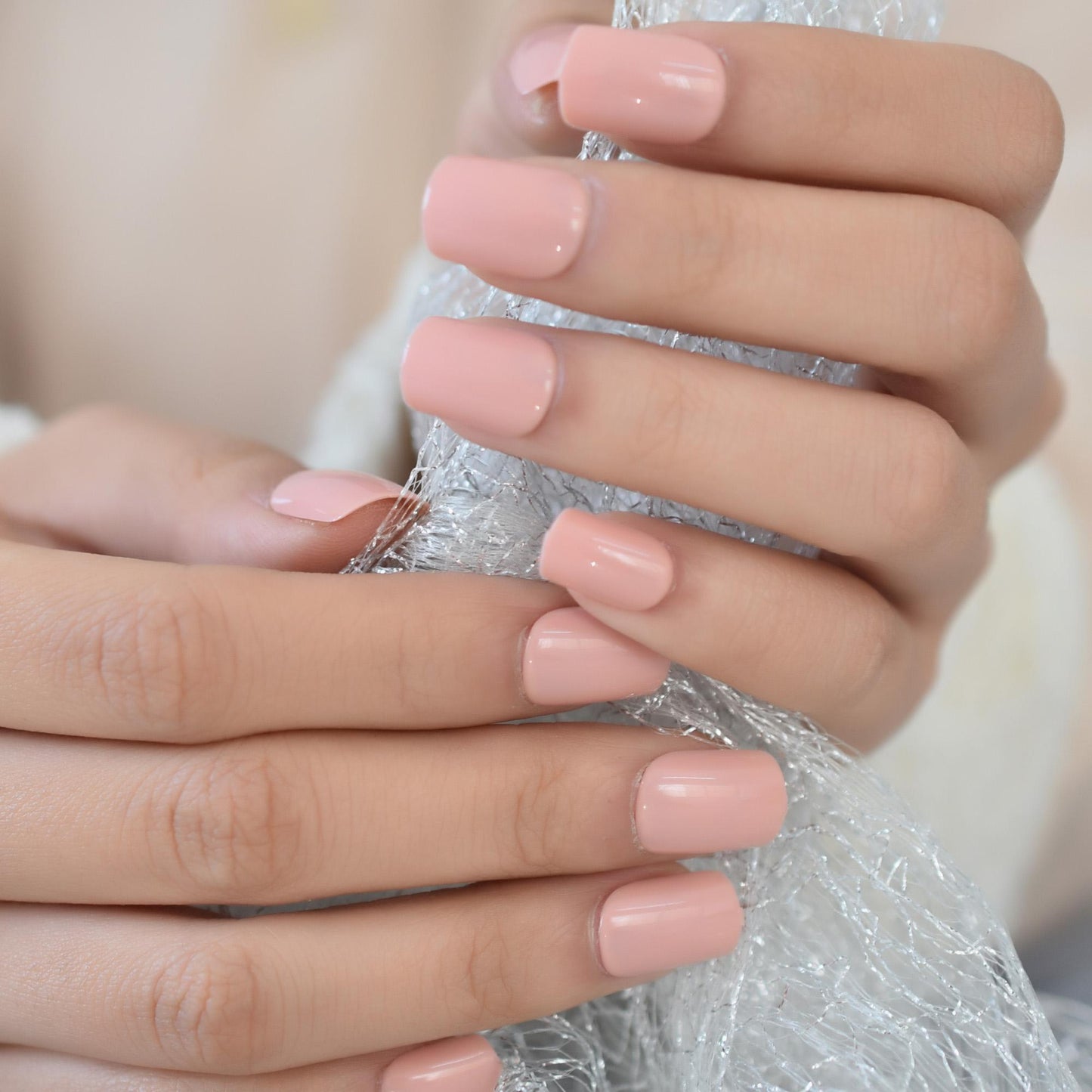 Nude Color Squoval Fake Nails