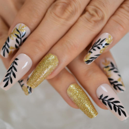 Pre-designed Leaves Acrylic Nails