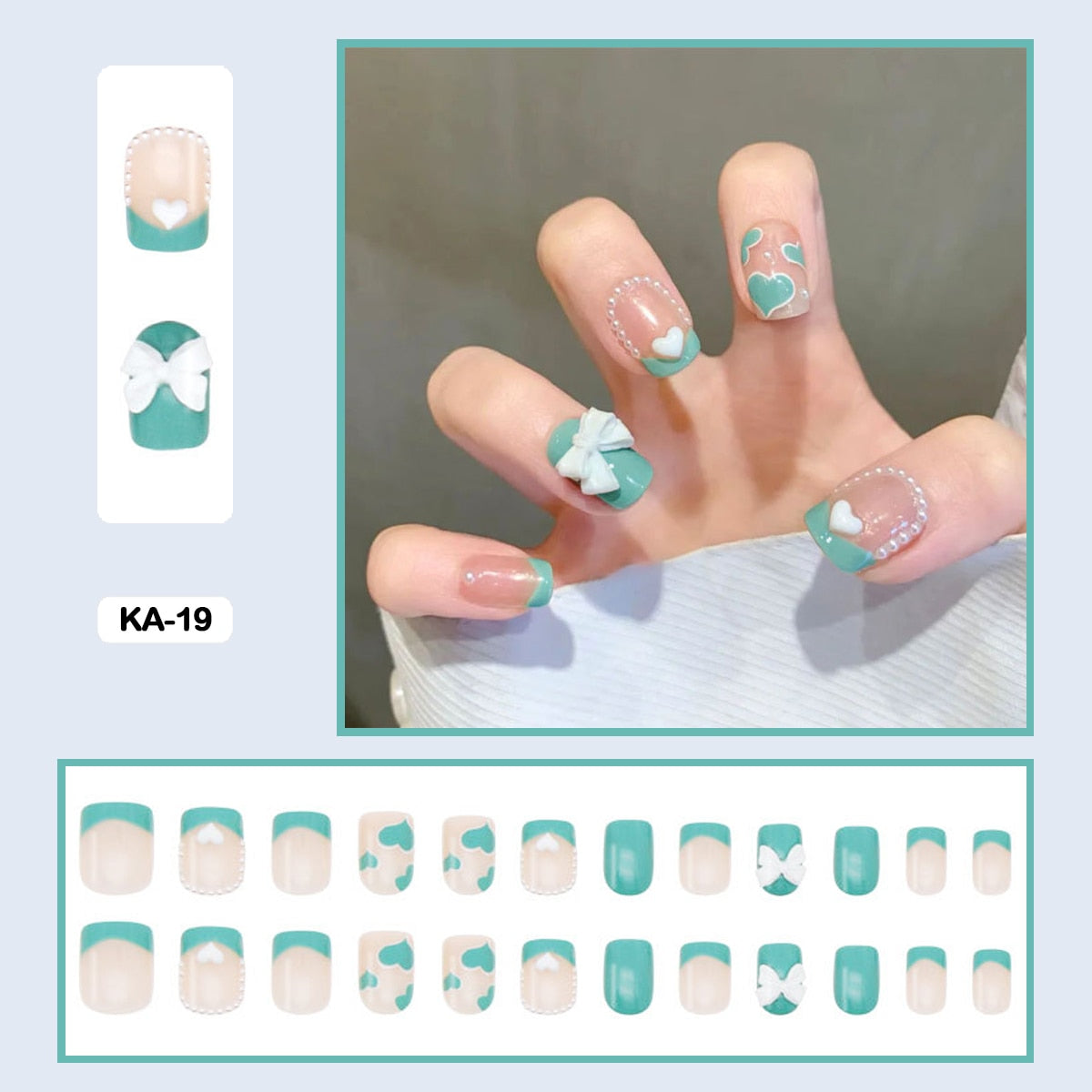 24pcs/box Press On False Nails Cute Nail Art Wearable Fake Nails Heart Tips With Glue and Sticker With Wearing Tools As Gift