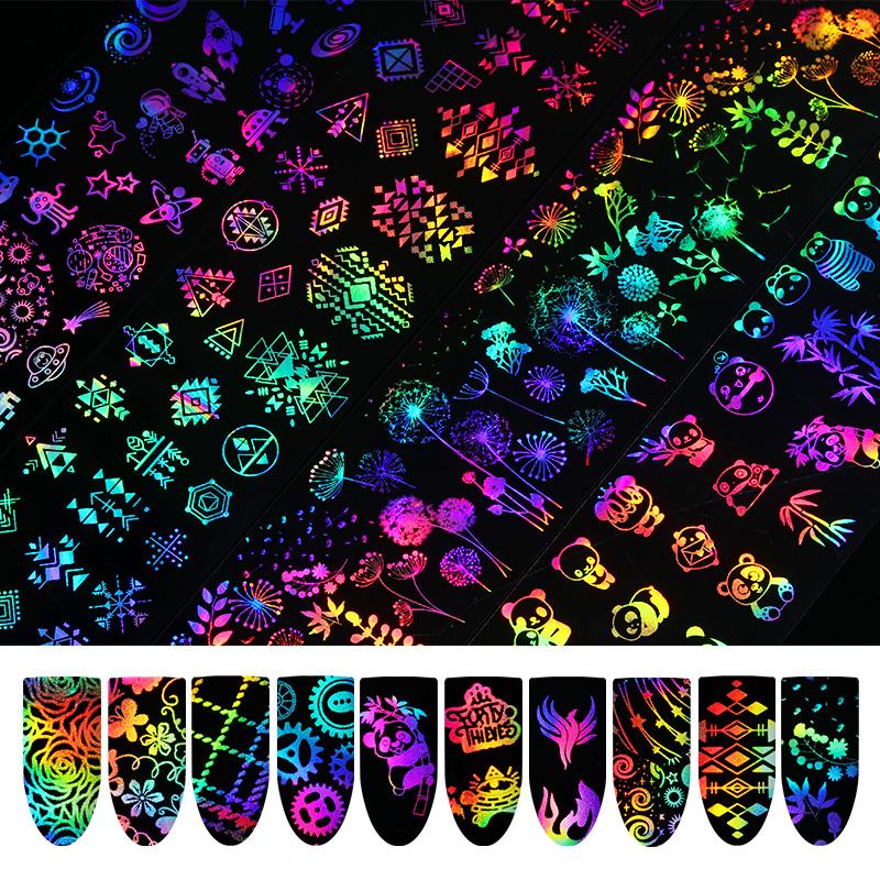 10pcs Chameleon Nail Polish Stickers Set Marble Transfer Foil iridescent Sliders Wraps Adhesive Decals Nail Art Decorations