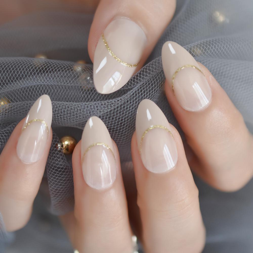 Gold Glitter French Nail Tips
