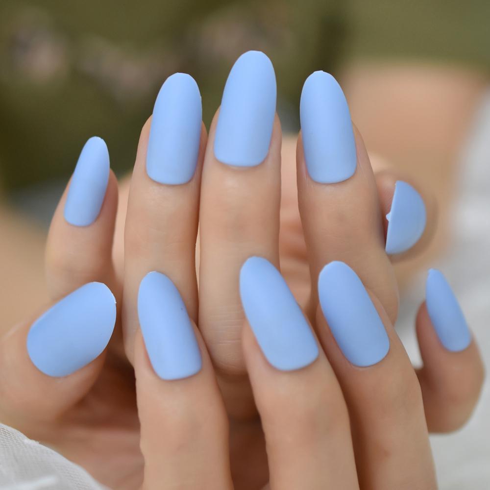 Sky Blue Oval Acrylic Nails